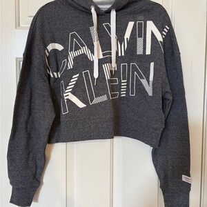 Calvin Klein Gray Cropped Sweater with Ribbed Cuffs
